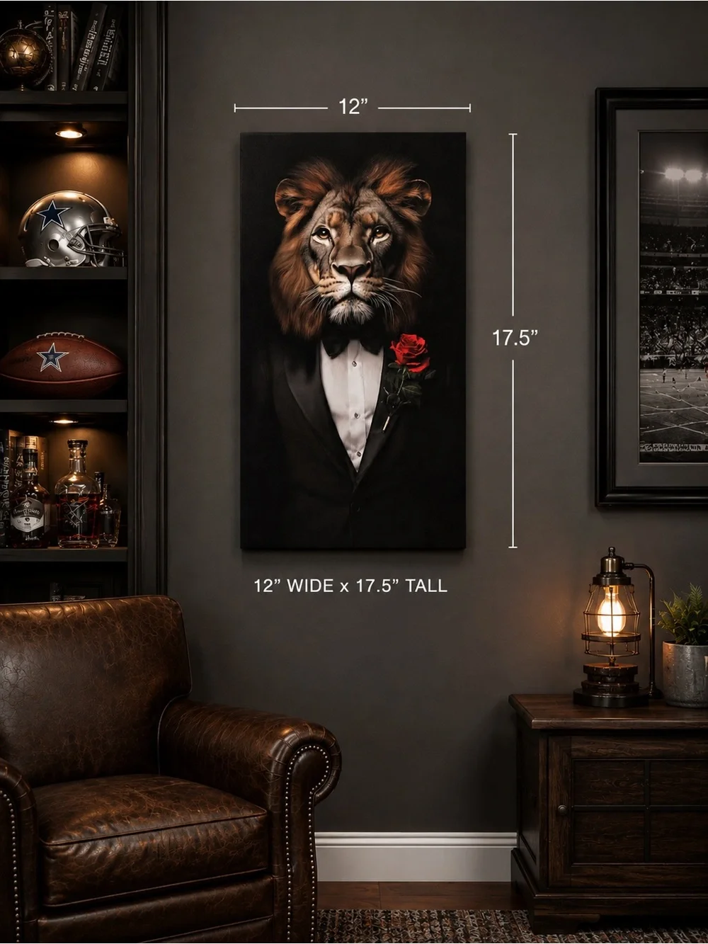 Regal Lion Portrait Canvas Wall Art - Black, Brown & Red